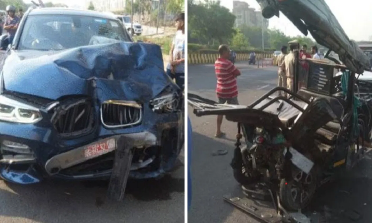 Noida: BMW कार ने ई-रिक्शा को मारी जोरदार टक्कर, 2 की मौत, 3 घायल